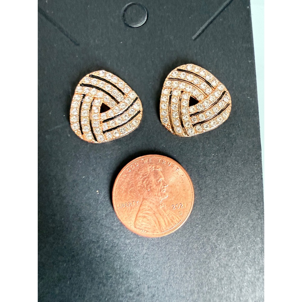 Triangle Stud Earrings Womens OS Rose Gold Excellent Crystal Geometric - Picture 2 of 2